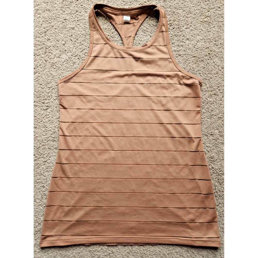 Athleta Womens XS Tank Too with Mesh Stripe Tan Racerback Workout Running Yoga